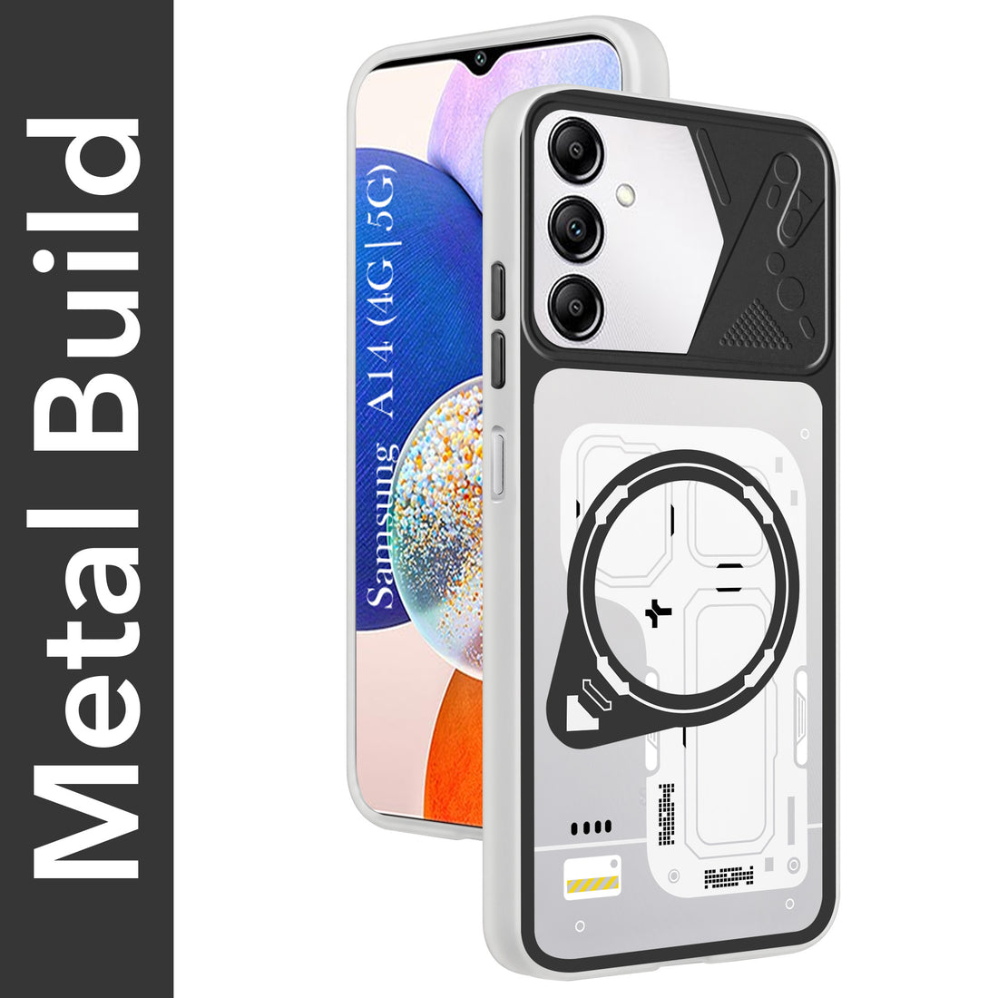 For Samsung Galaxy A14 4G | 5G Metallic Back Cover Case (Metallic Camera Protection & Buttons | Translucent Milky Shade | Hard Polycarbonate)