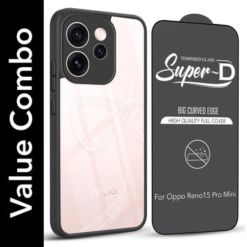 For Oppo Reno15 Pro Mini 5G | Oppo Reno 15 Pro Mini 5G Combo with Back Cover and 9H Tempered Glass (Lifetime Anti-Yellow | Crystal Clear Shockproof | Oleophobic Coating Screen Glass)
