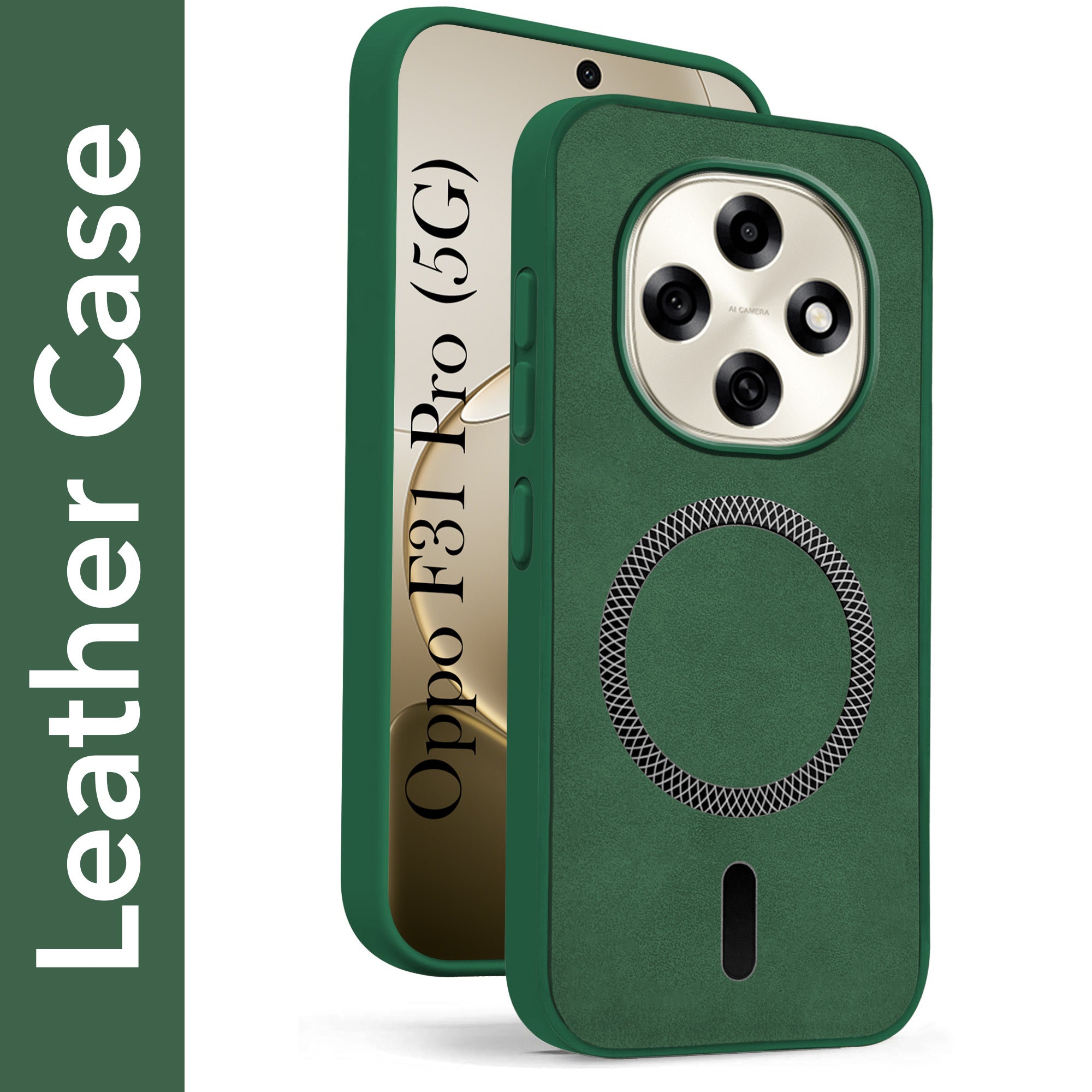 For Oppo F31 Pro Back Cover Case Leather Finish (MagSafe Compatible Wireless Charging | Soft Touch | Camera Bump Protection)