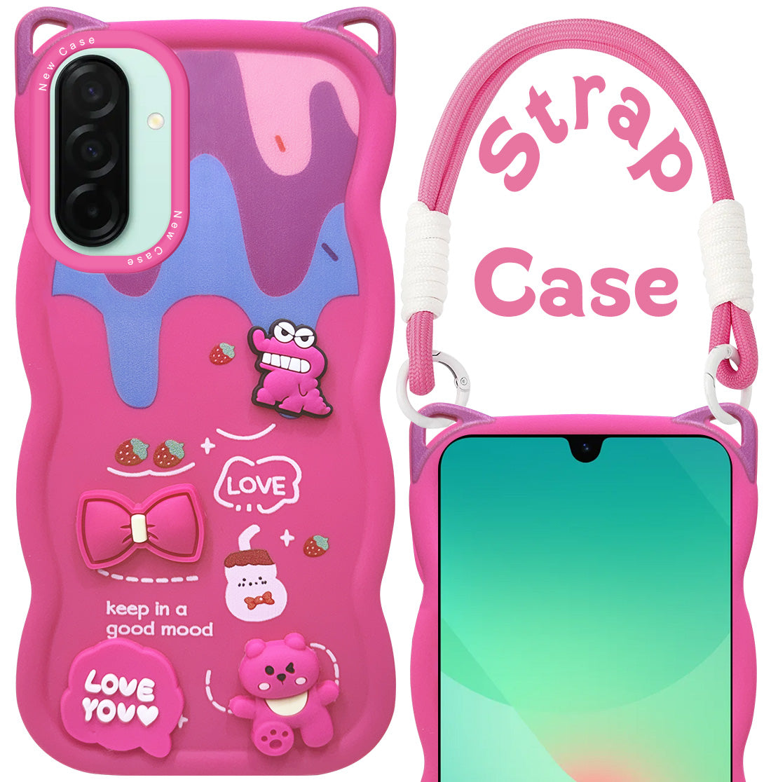 For Samsung Galaxy A26 5G Back Case Cover Strap(3D embossed Figures | Strap Holder | 360* Soft Cushion with Camera Bump)