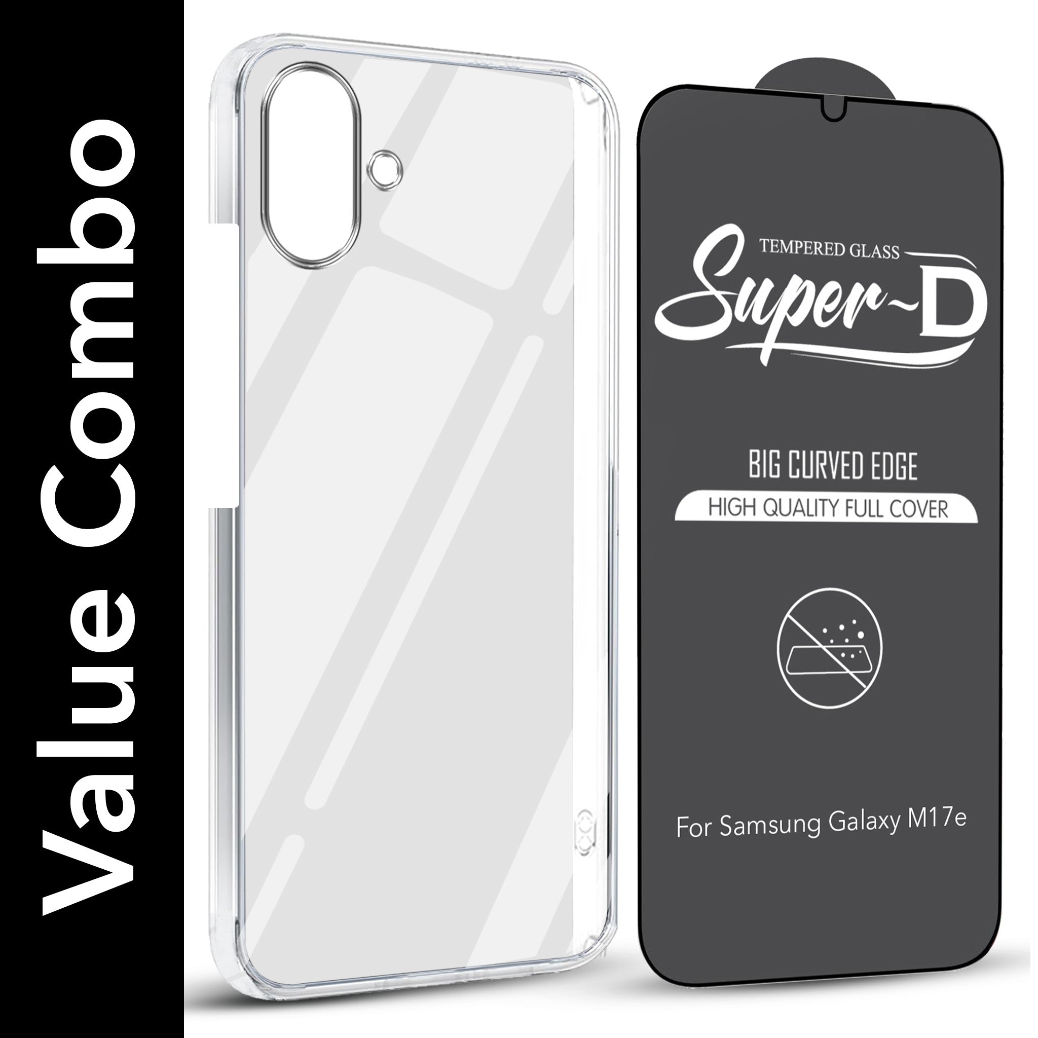 For Samsung Galaxy M17e Combo with Back Cover and 9H Tempered Glass (Lifetime Anti-Yellow | Sleek Hard Crystal | Oleophobic Coating Screen Glass)