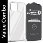 For Apple iPhone 15 Combo with Back Cover and 9H Tempered Glass (Lifetime Anti-Yellow | Sleek Hard Crystal | Oleophobic Coating Screen Glass)