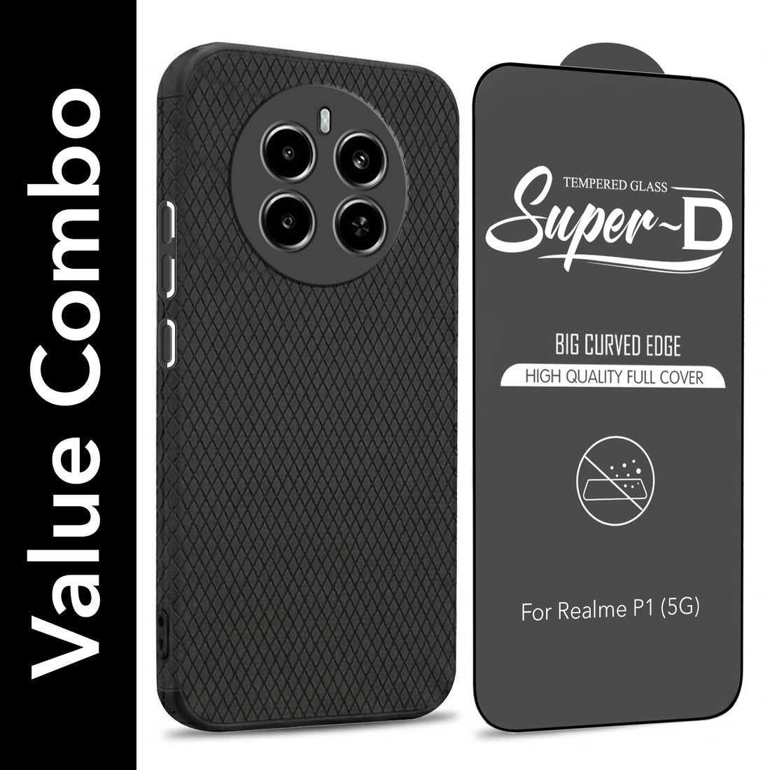 For Realme P1 5G Combo with Back Cover and 9H Tempered Glass (Liquid Silicone | Camera Protection | Oleophobic Coating Screen Glass)