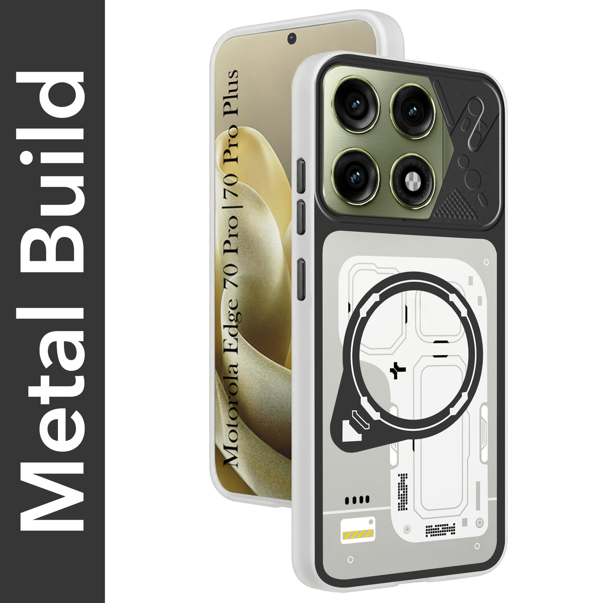 For Motorola Edge 70 Pro | Edge 70 Pro Plus Metallic Back Cover Case (Metallic Camera Protection & Buttons | Translucent Milky Shade | Hard Polycarbonate)