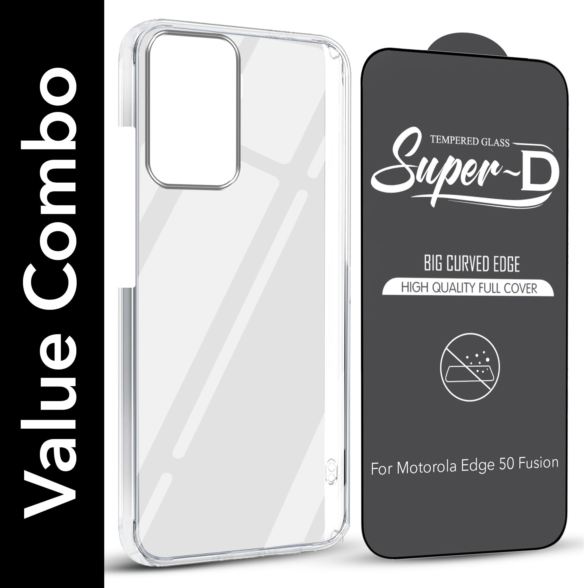 For Motorola Moto Edge 50 Fusion Combo with Back Cover and 9H Tempered Glass (Lifetime Anti-Yellow | Sleek Hard Crystal | Oleophobic Coating Screen Glass)