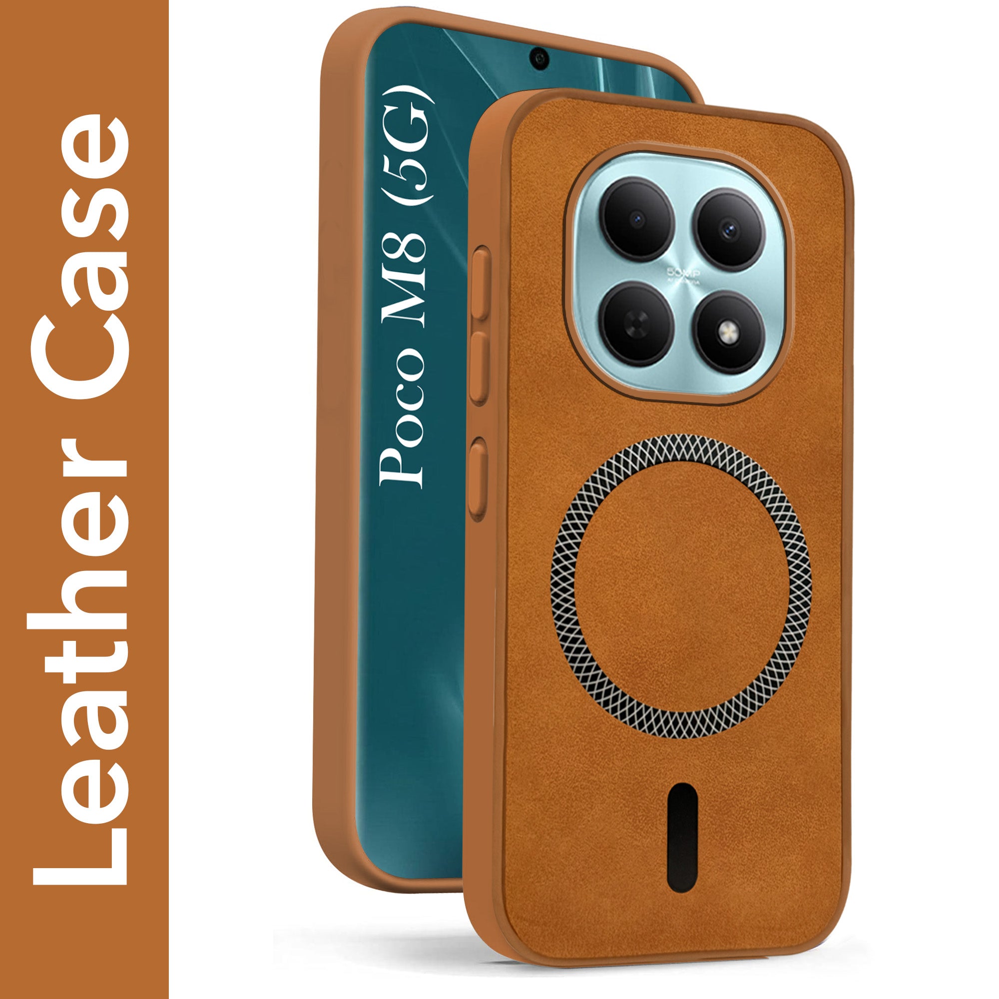 For Poco M8 5G Back Cover Case Leather Finish (MagSafe Compatible Wireless Charging | Soft Touch | Camera Bump Protection)