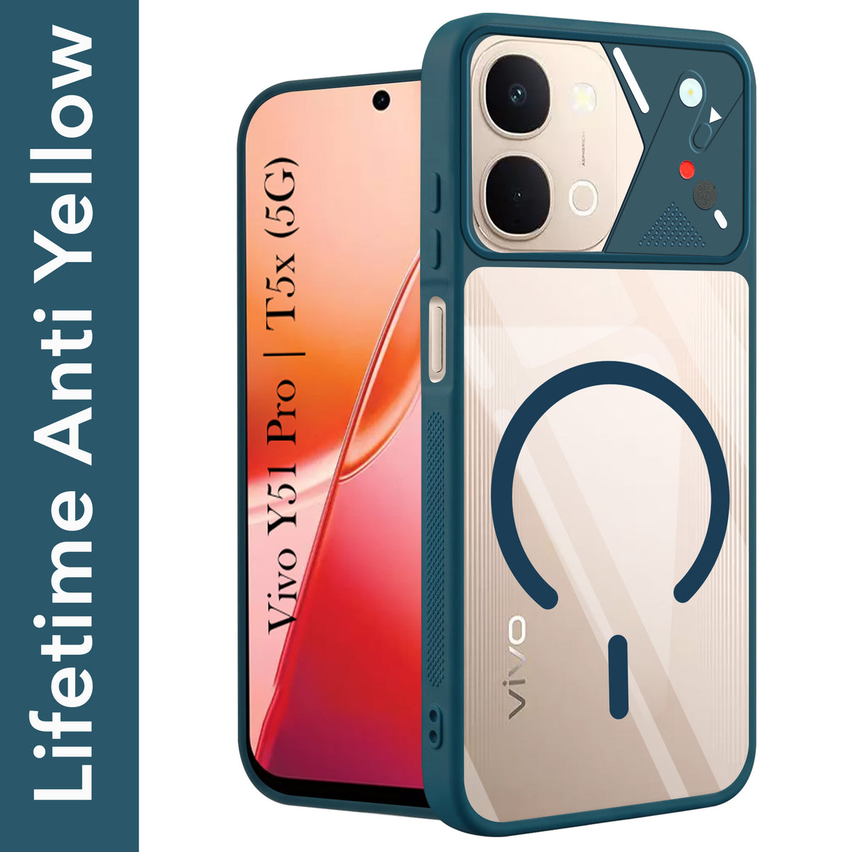 For Vivo Y51 Pro 5G | Vivo T5x Back Cover Case Lifetime Anti-Yellow Clear (Camera Protection | Side Grip | Wireless MagSafe Compatible)