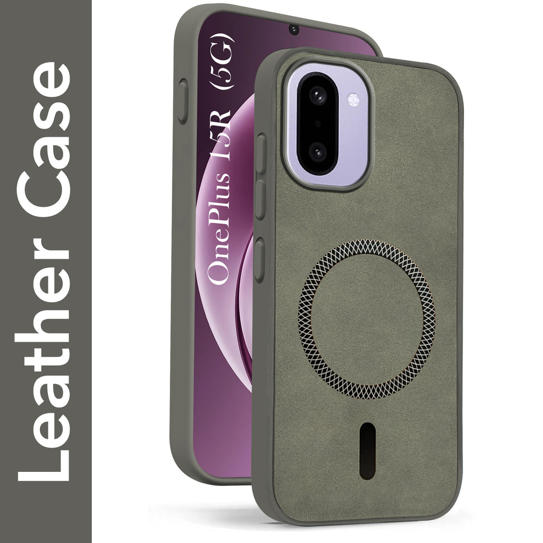 For OnePlus 15R Back Cover Case Leather Finish (MagSafe Compatible Wireless Charging | Soft Touch | Camera Bump Protection)