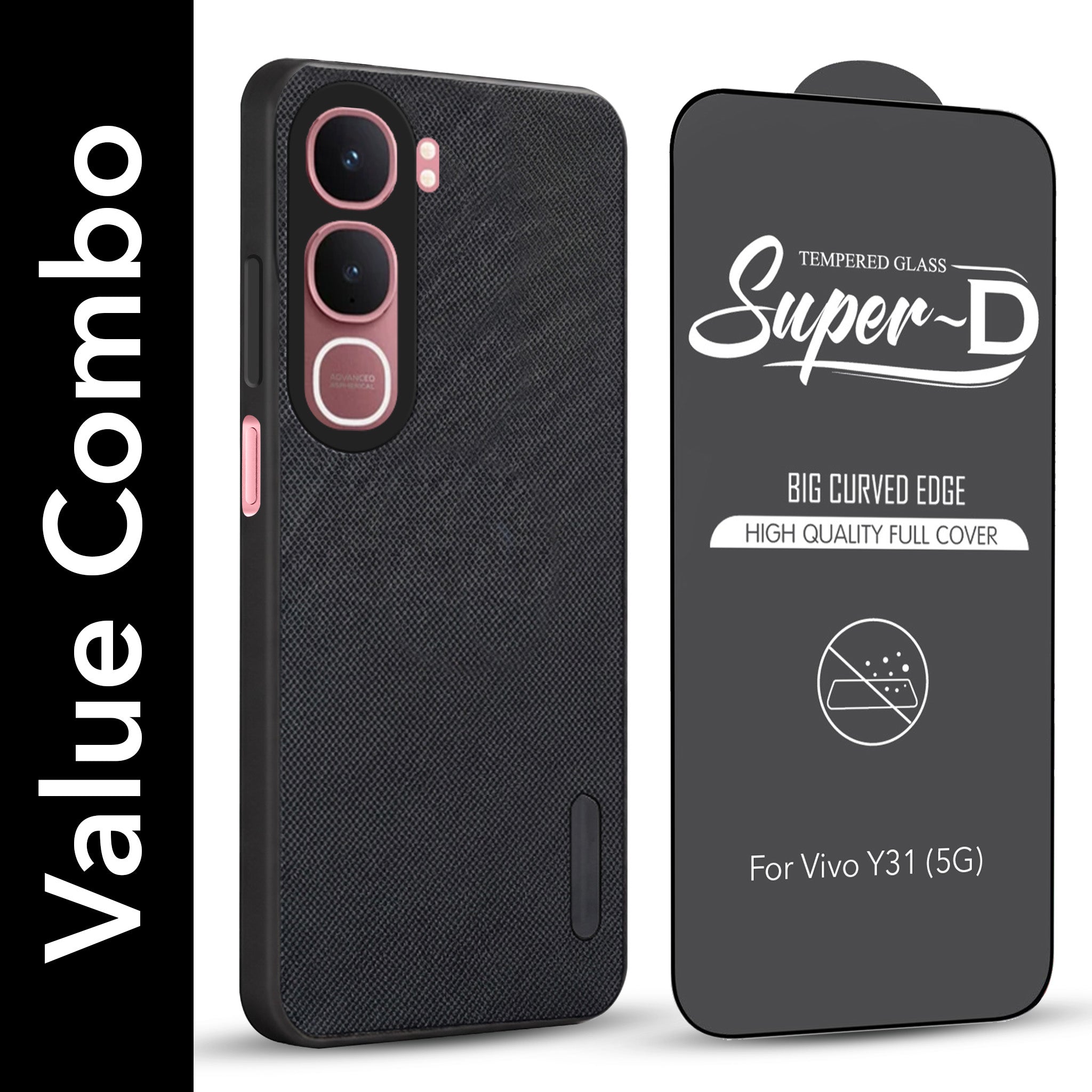 For Vivo Y31 5G Combo (Textured Grip Design | Micro-Fiber Cloth Inside | Oleophobic Coating Screen Glass)