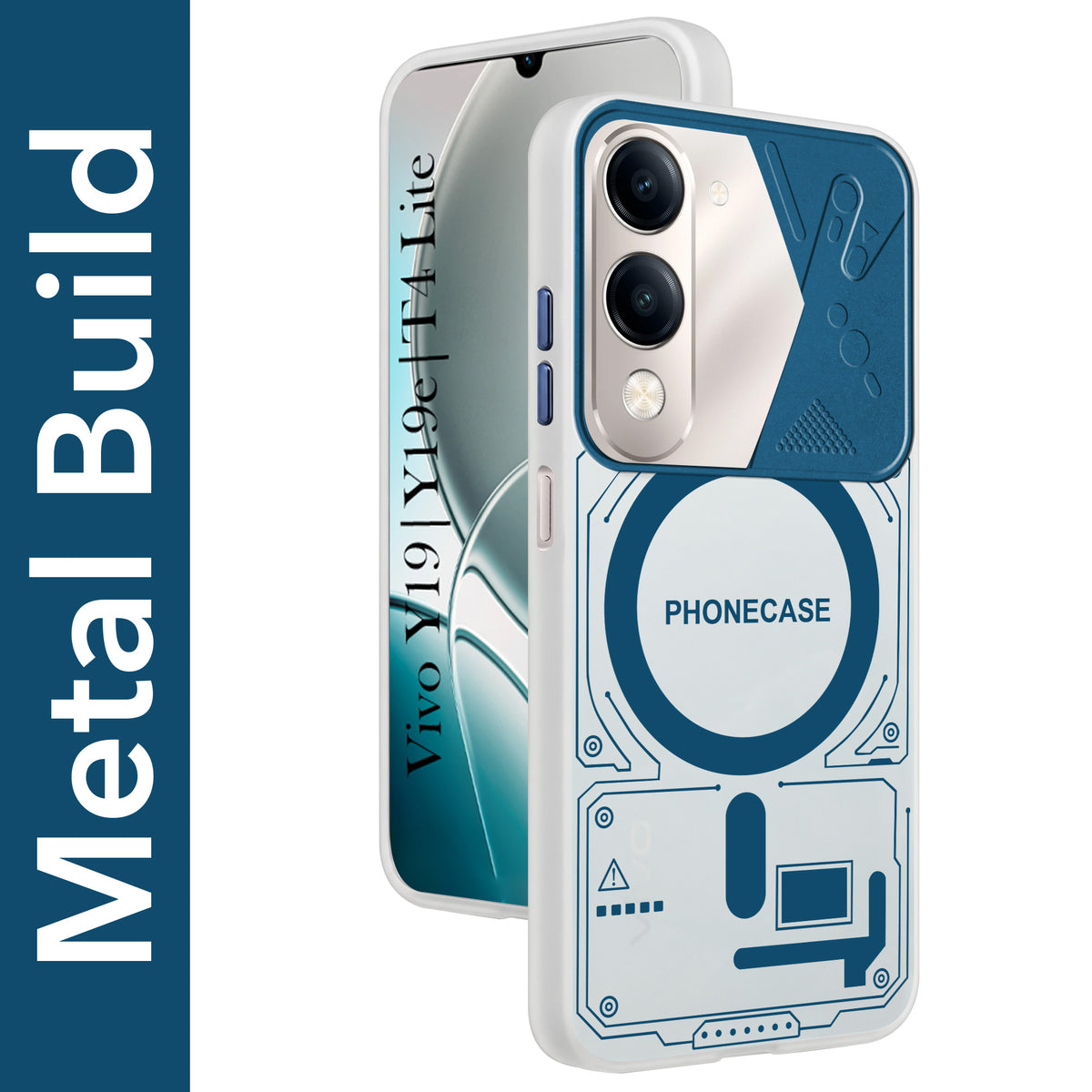 For Vivo Y19 | Vivo Y19e | Vivo T4 Lite Metallic Back Cover Case (Metallic Camera Protection & Buttons | Translucent Milky Shade | Hard Polycarbonate)