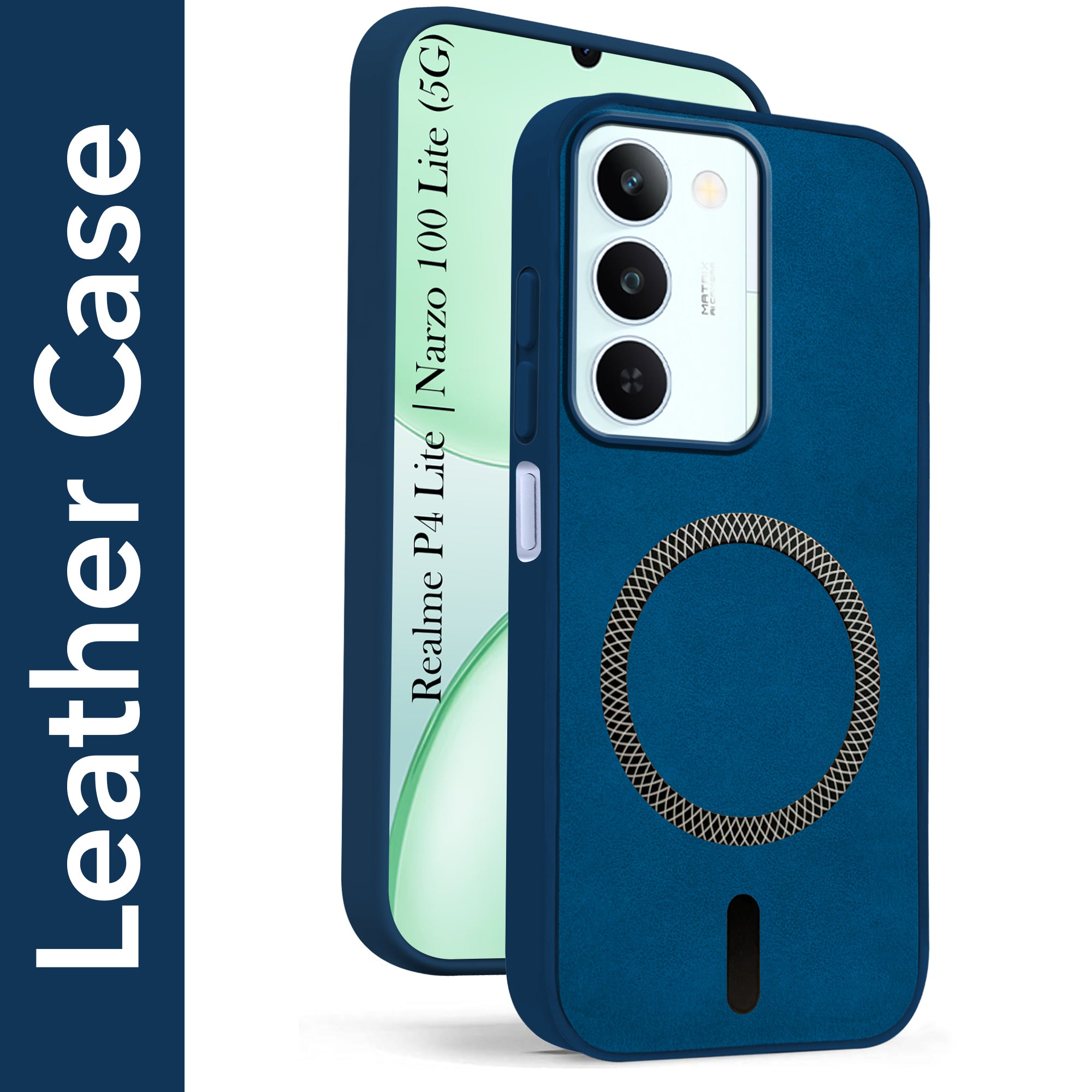 For Realme P4 Lite 5G | Narzo 100 Lite 5G Back Cover Case Leather Finish (MagSafe Compatible Wireless Charging | Soft Touch | Camera Bump Protection)