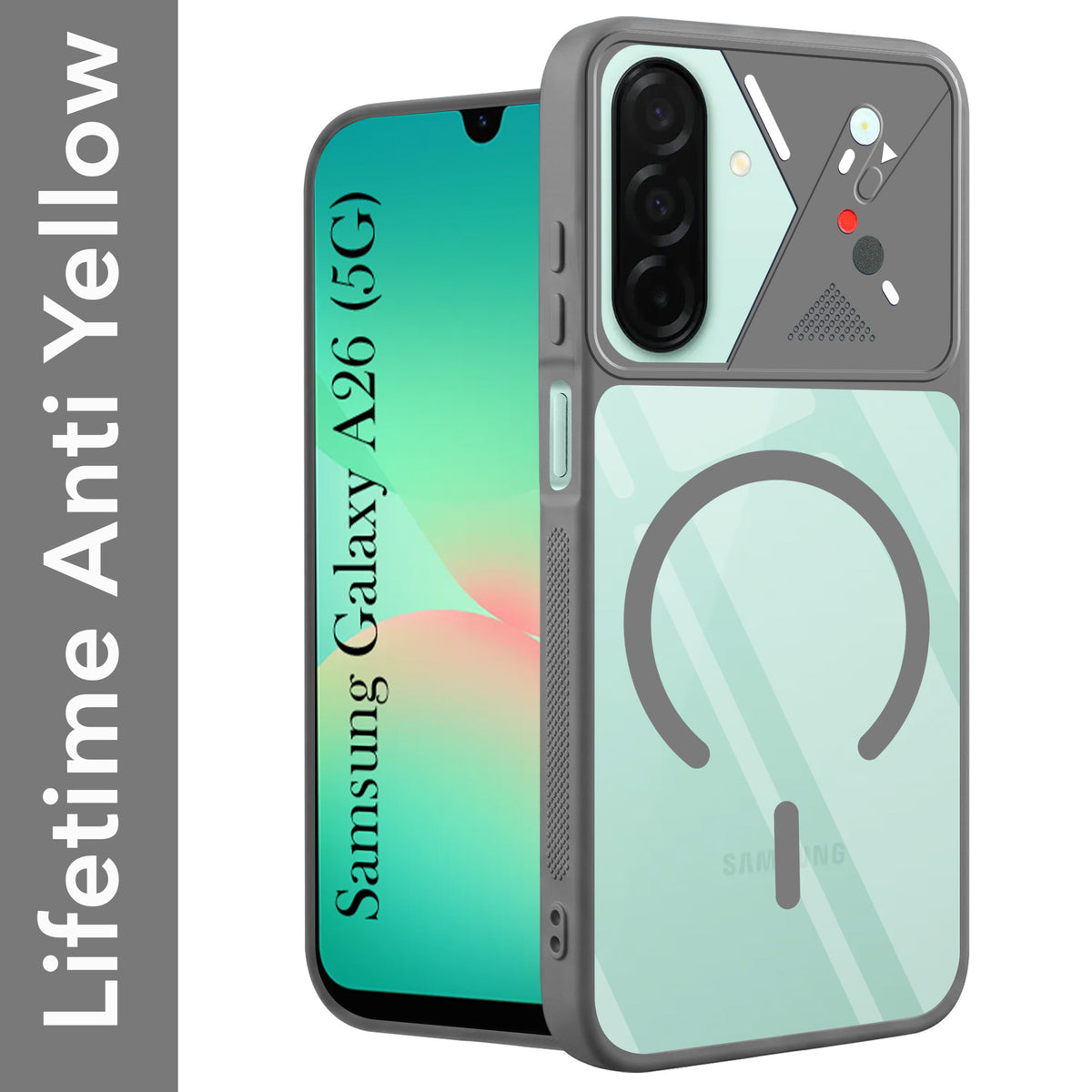 For Samsung Galaxy A26 5G Back Cover Case Lifetime Anti-Yellow Clear (Camera Protection | Side Grip | Wireless MagSafe Compatible)