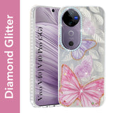 For Vivo V40 | Vivo V40 Pro 5G Back Cover Case (Luxury Floral Glitter Cute Butterfly | Diamond Studded Camera Bump | Girls & Women Design)