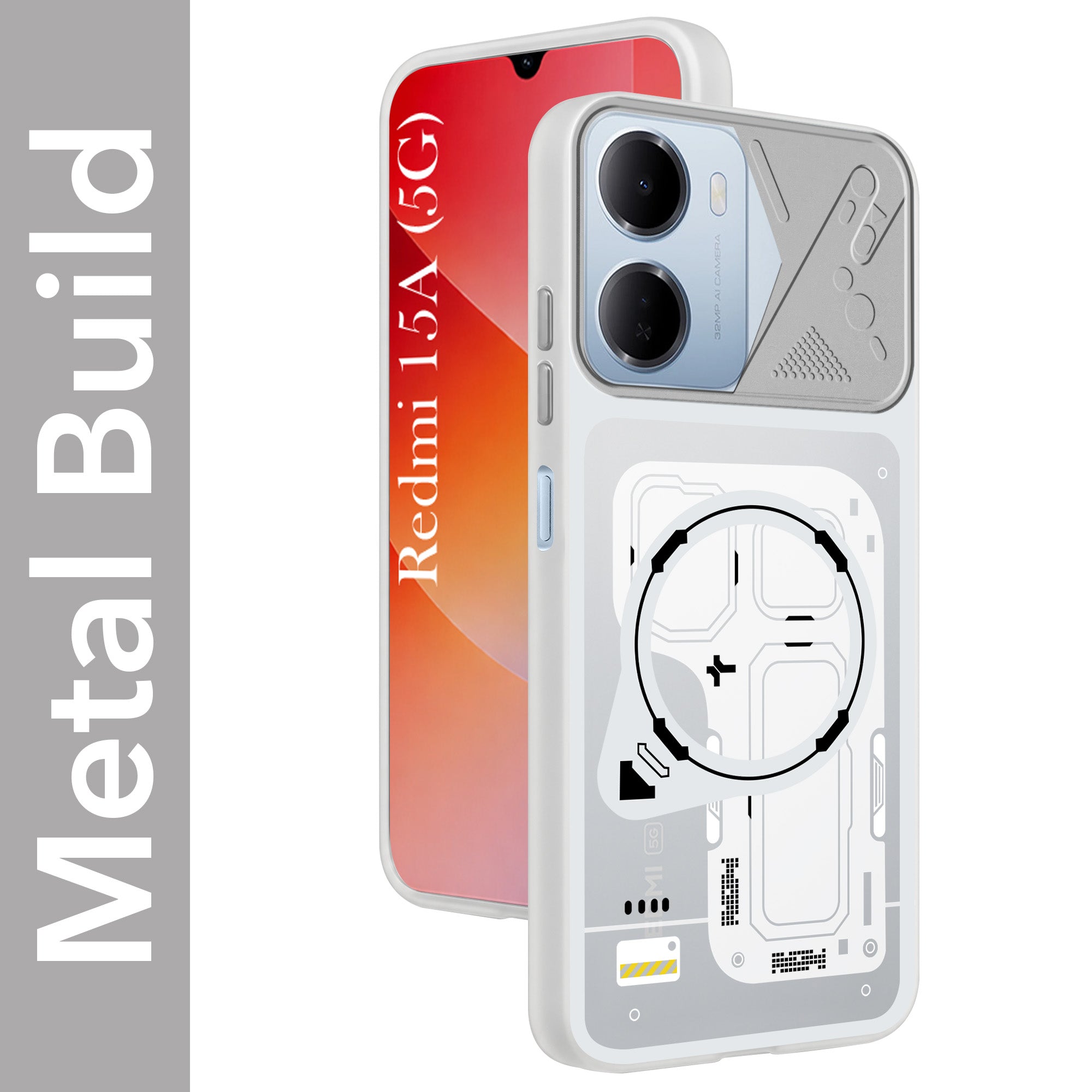 For Redmi 15A Metallic Back Cover Case (Metallic Camera Protection & Buttons | Translucent Milky Shade | Hard Polycarbonate)