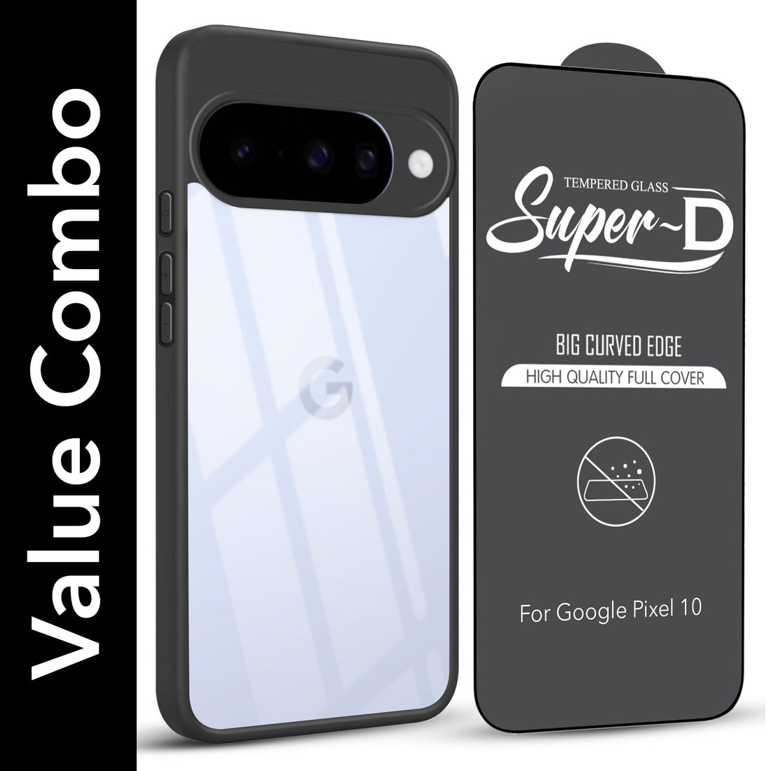 For Google Pixel 10 Combo with Back Cover and 9H Tempered Glass (Lifetime Anti-Yellow | Crystal Clear Shockproof | Oleophobic Coating Screen Glass)