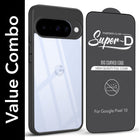 For Google Pixel 10 Combo with Back Cover and 9H Tempered Glass (Lifetime Anti-Yellow | Crystal Clear Shockproof | Oleophobic Coating Screen Glass)