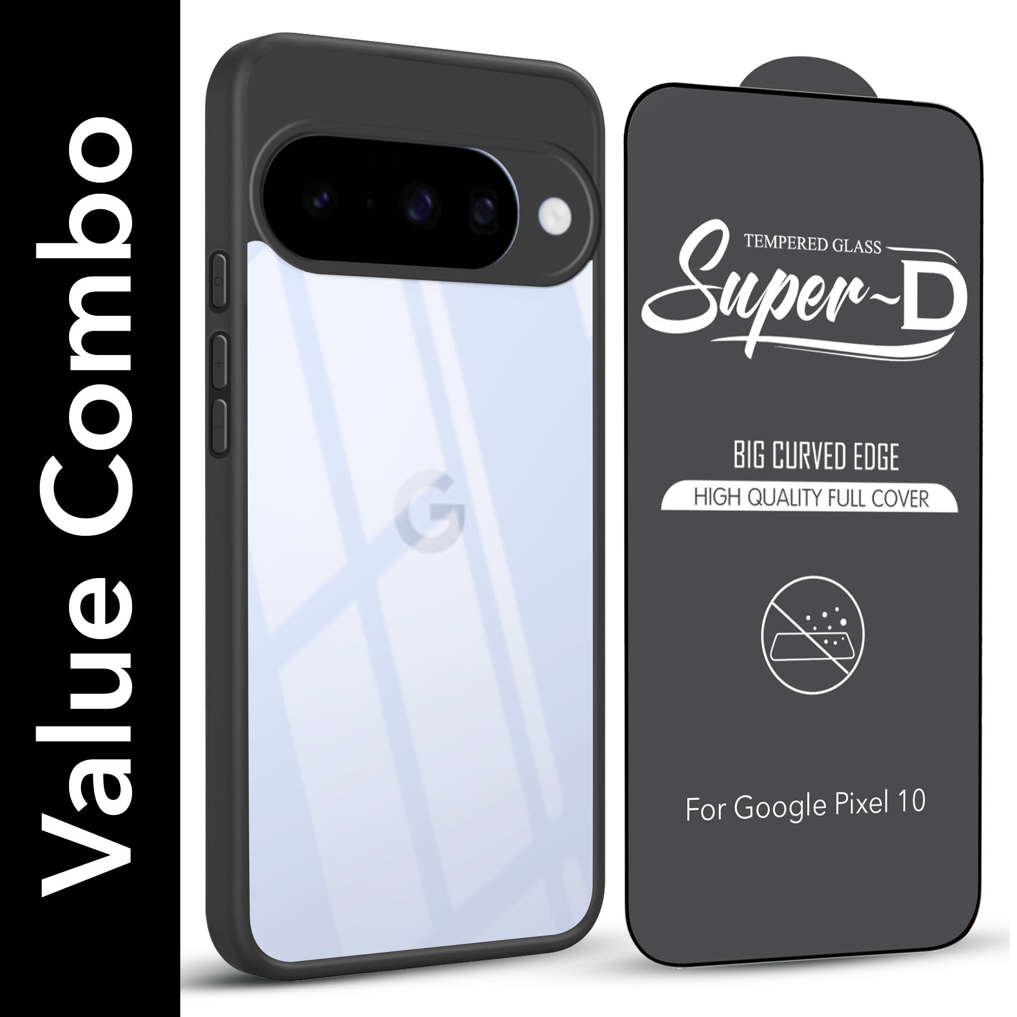 For Google Pixel 10 Combo with Back Cover and 9H Tempered Glass (Lifetime Anti-Yellow | Crystal Clear Shockproof | Oleophobic Coating Screen Glass)
