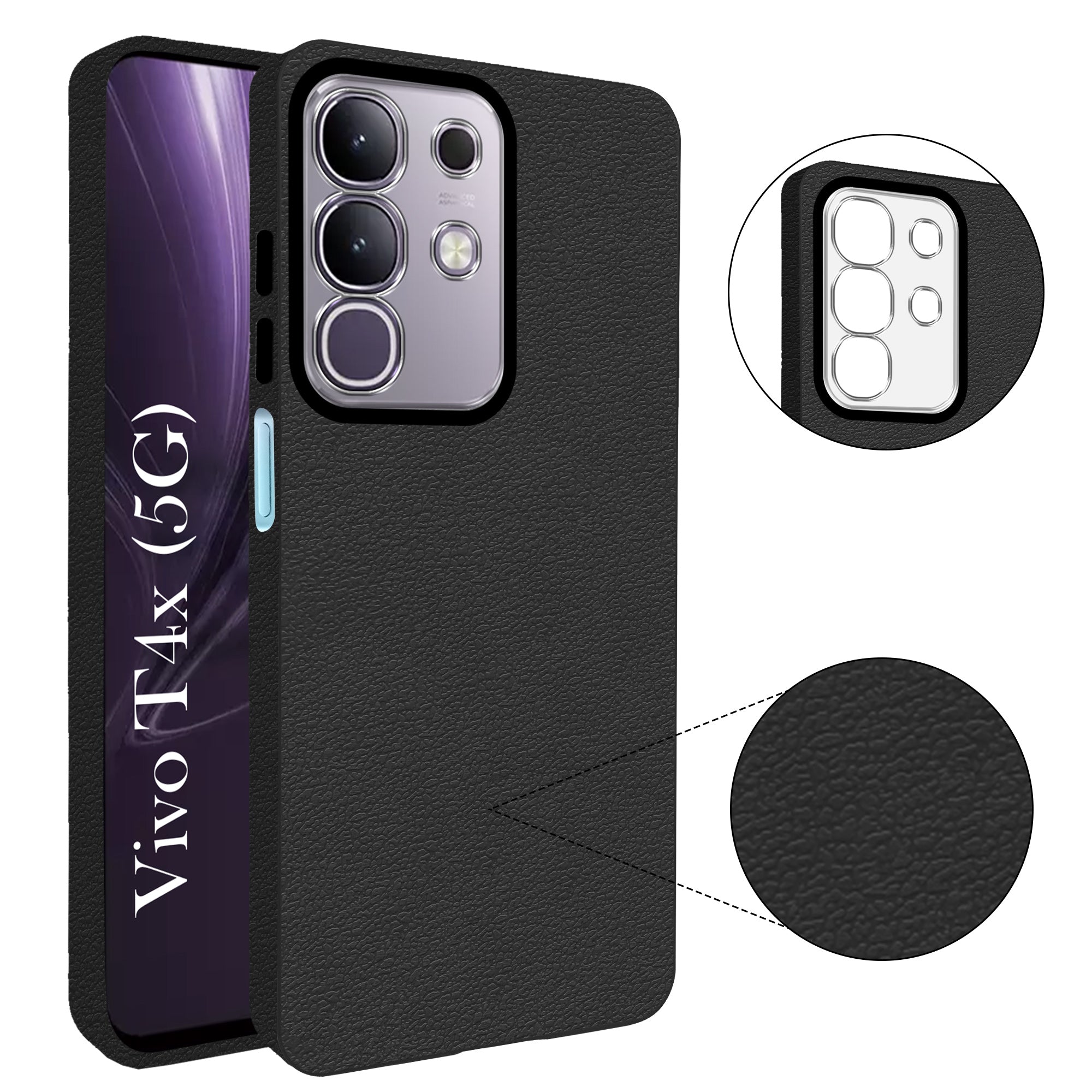 For Vivo T4x Back Cover Case (Glass Like Camera Protection | Leather Feel | Minimalist Professional Grip)