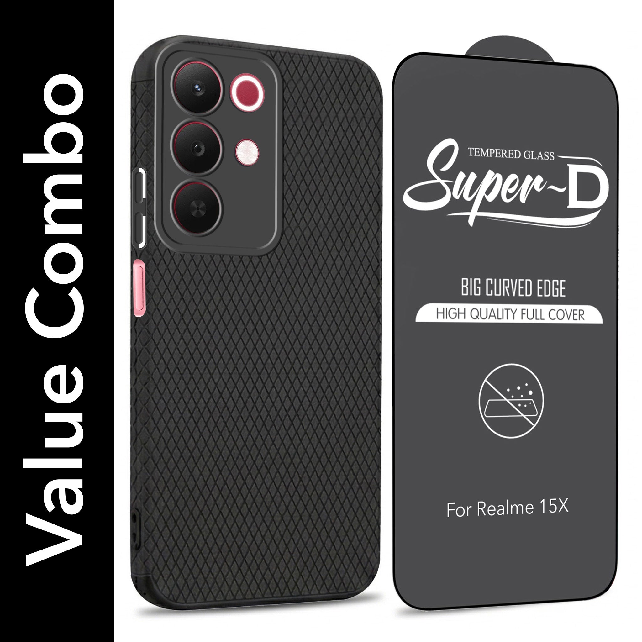 For Realme 15X Combo with Back Cover and 9H Tempered Glass (Liquid Silicone | Camera Protection | Oleophobic Coating Screen Glass)