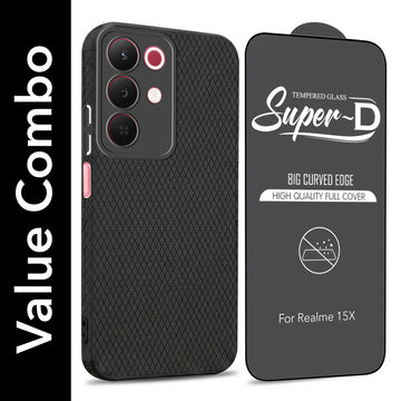 For Realme 15X Combo with Back Cover and 9H Tempered Glass (Liquid Silicone | Camera Protection | Oleophobic Coating Screen Glass)
