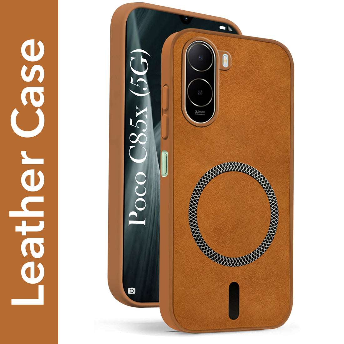 For Poco C85x 5G Back Cover Case Leather Finish (MagSafe Compatible Wireless Charging | Soft Touch | Camera Bump Protection) (Copy)