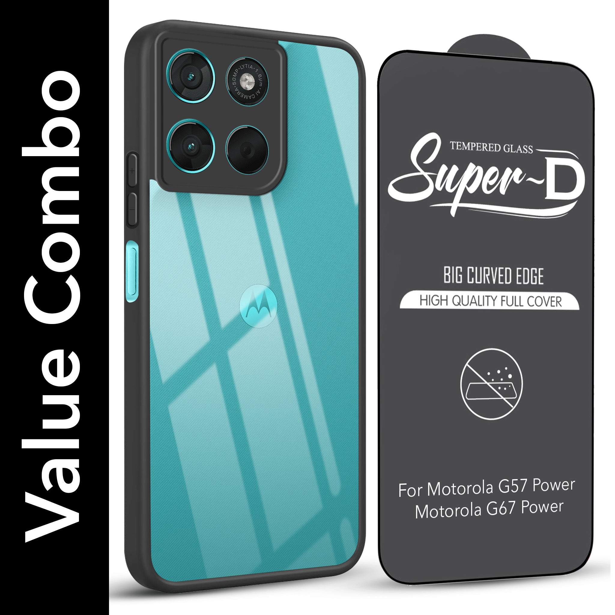 For Motorola Moto G67 Power | G57 Power Combo with Back Cover and 9H Tempered Glass (Lifetime Anti-Yellow | Crystal Clear Shockproof | Oleophobic Coating Screen Glass)