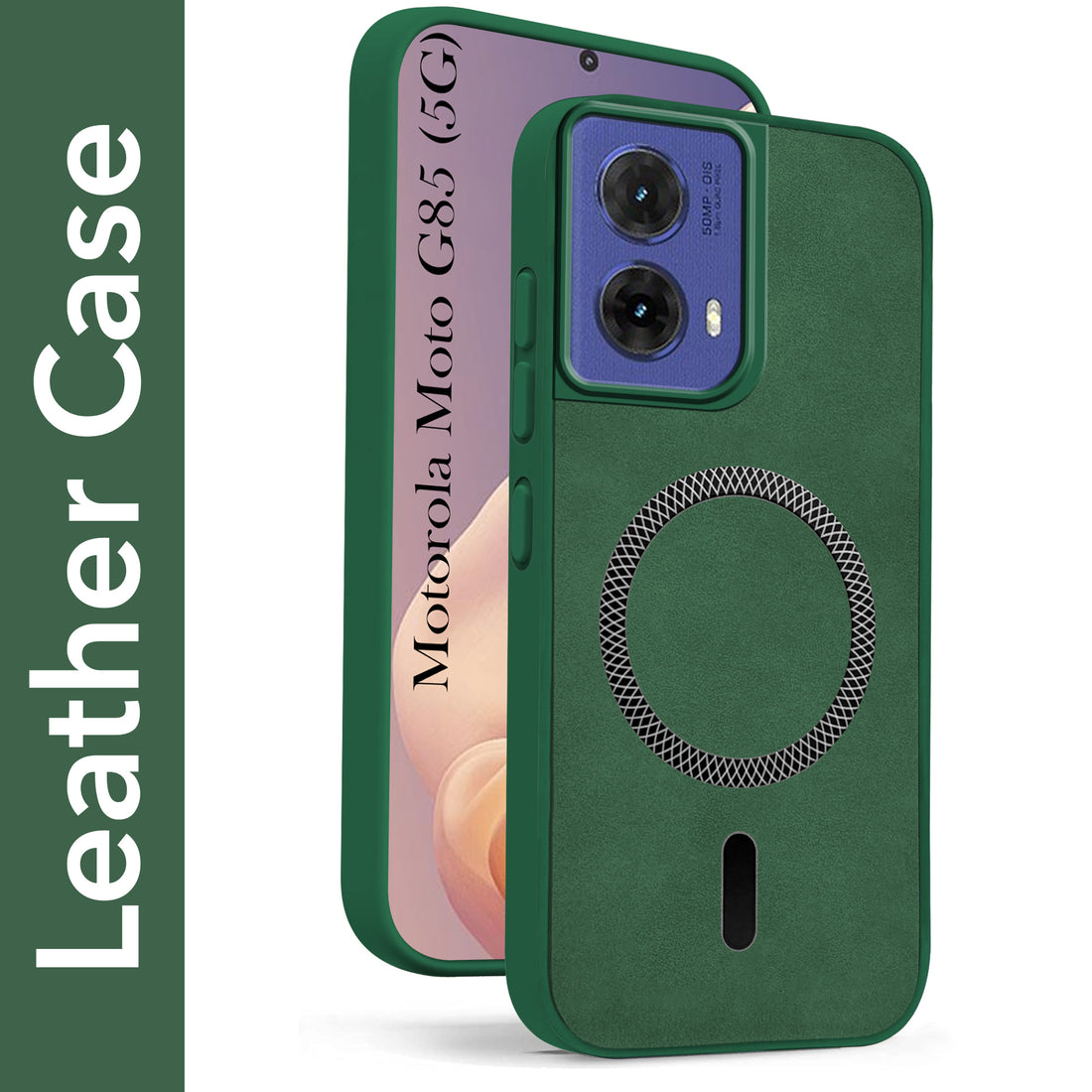 For Motorola Moto G85 5G Back Cover Case Leather Finish (MagSafe Compatible Wireless Charging | Soft Touch | Camera Bump Protection)