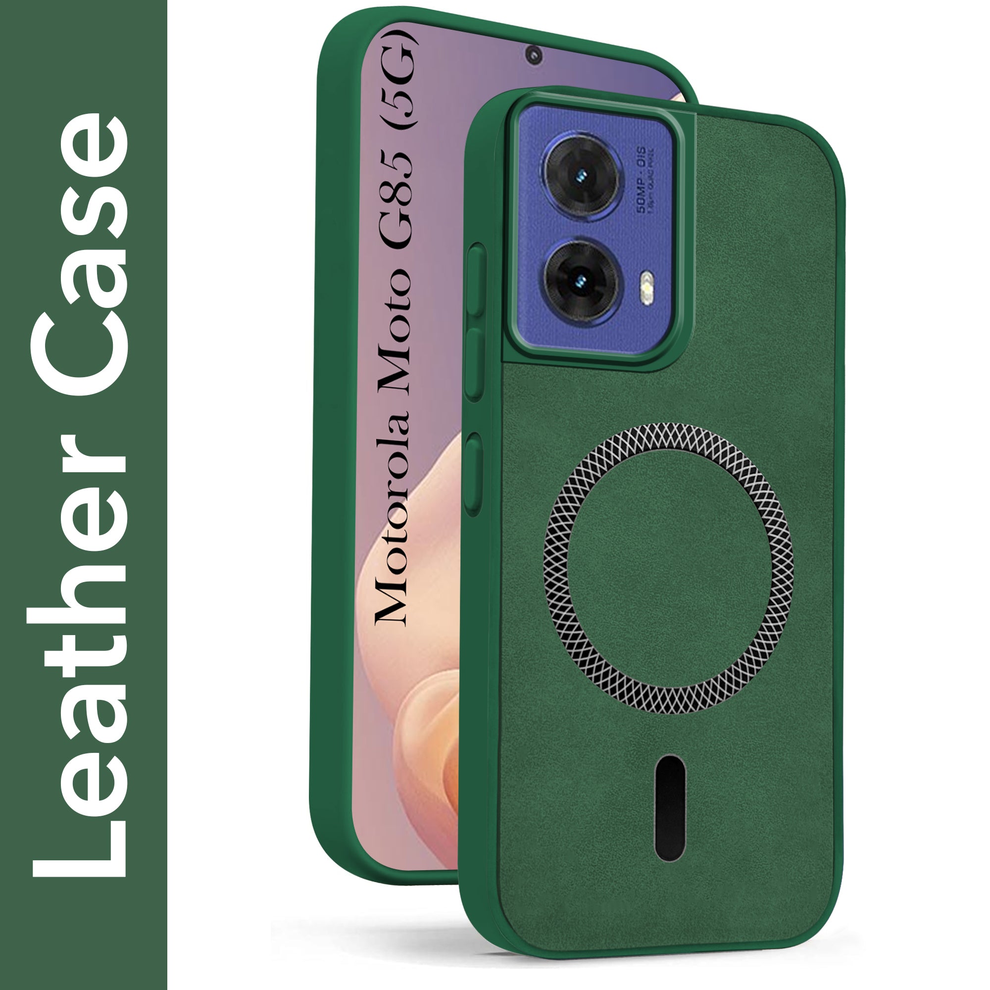 For Motorola Moto G85 5G Back Cover Case Leather Finish (MagSafe Compatible Wireless Charging | Soft Touch | Camera Bump Protection)