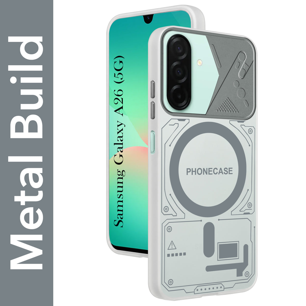 For Samsung Galaxy A26 5G Metallic Back Cover Case (Metallic Camera Protection & Buttons | Translucent Milky Shade | Hard Polycarbonate)