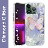 For Apple iPhone 13 Pro Back Cover Case (Luxury Floral Glitter Cute Butterfly | Diamond Studded Camera Bump | Girls & Women Design)