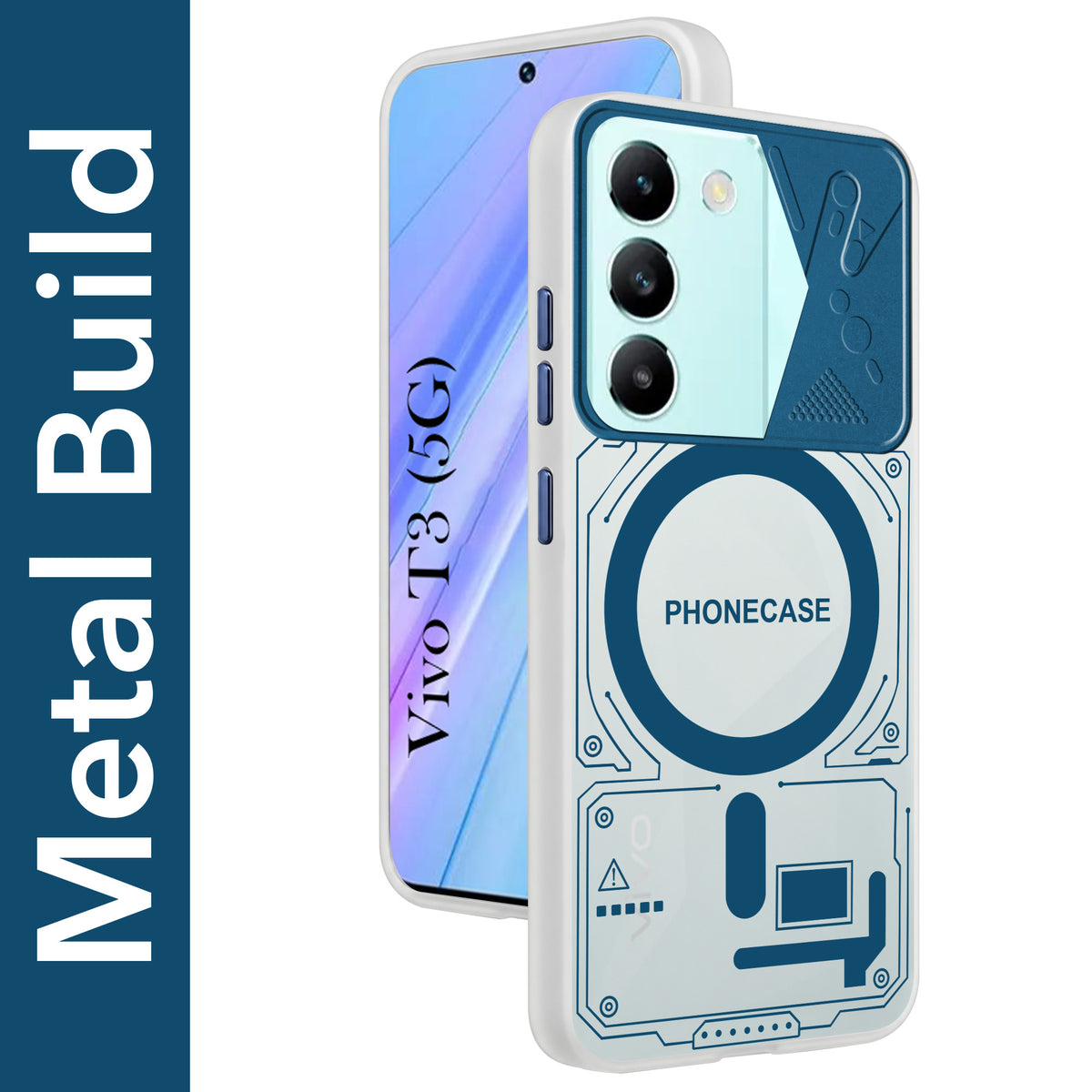 For Vivo T3 5G Metallic Back Cover Case (Metallic Camera Protection & Buttons | Translucent Milky Shade | Hard Polycarbonate)