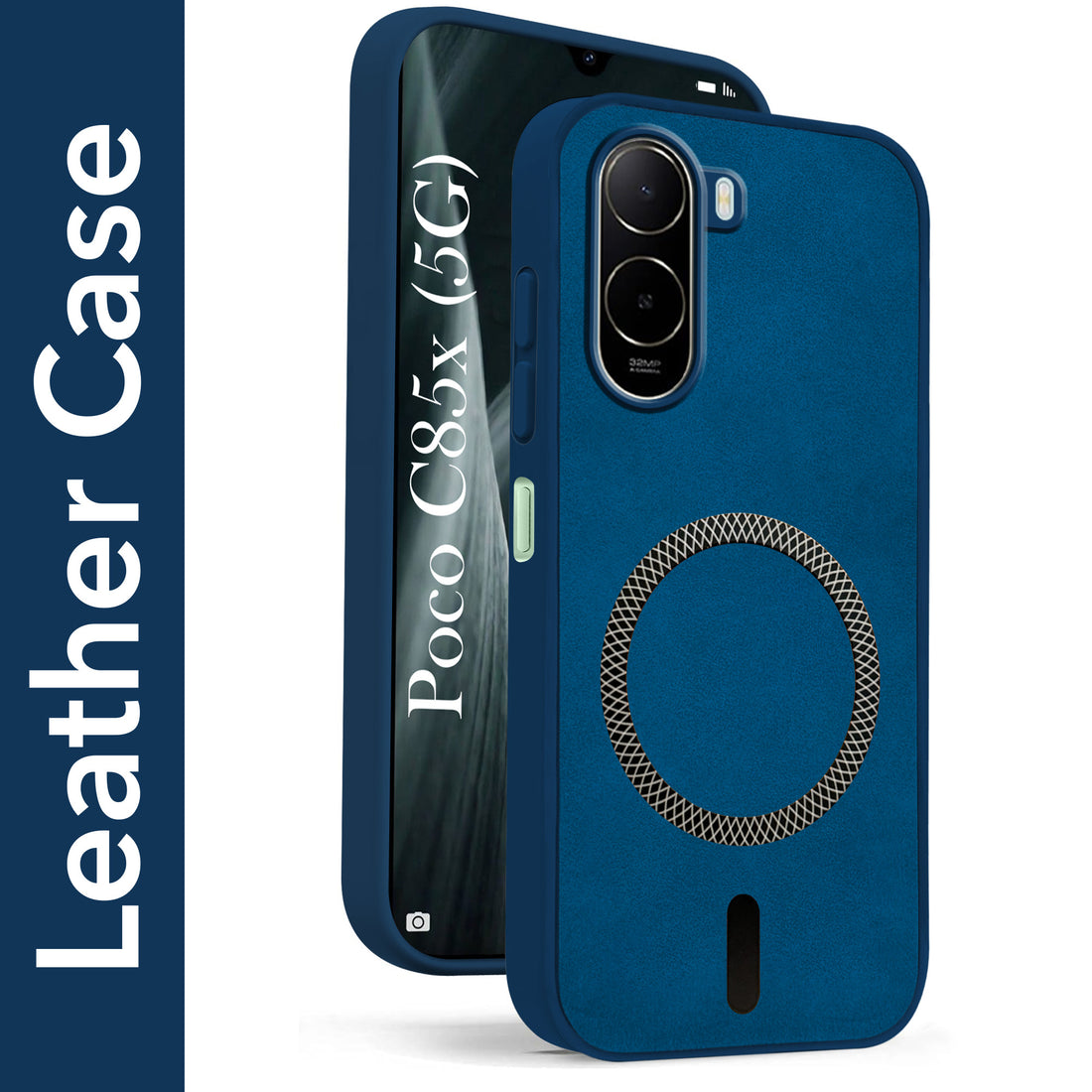 For Poco C85x 5G Back Cover Case Leather Finish (MagSafe Compatible Wireless Charging | Soft Touch | Camera Bump Protection) (Copy)