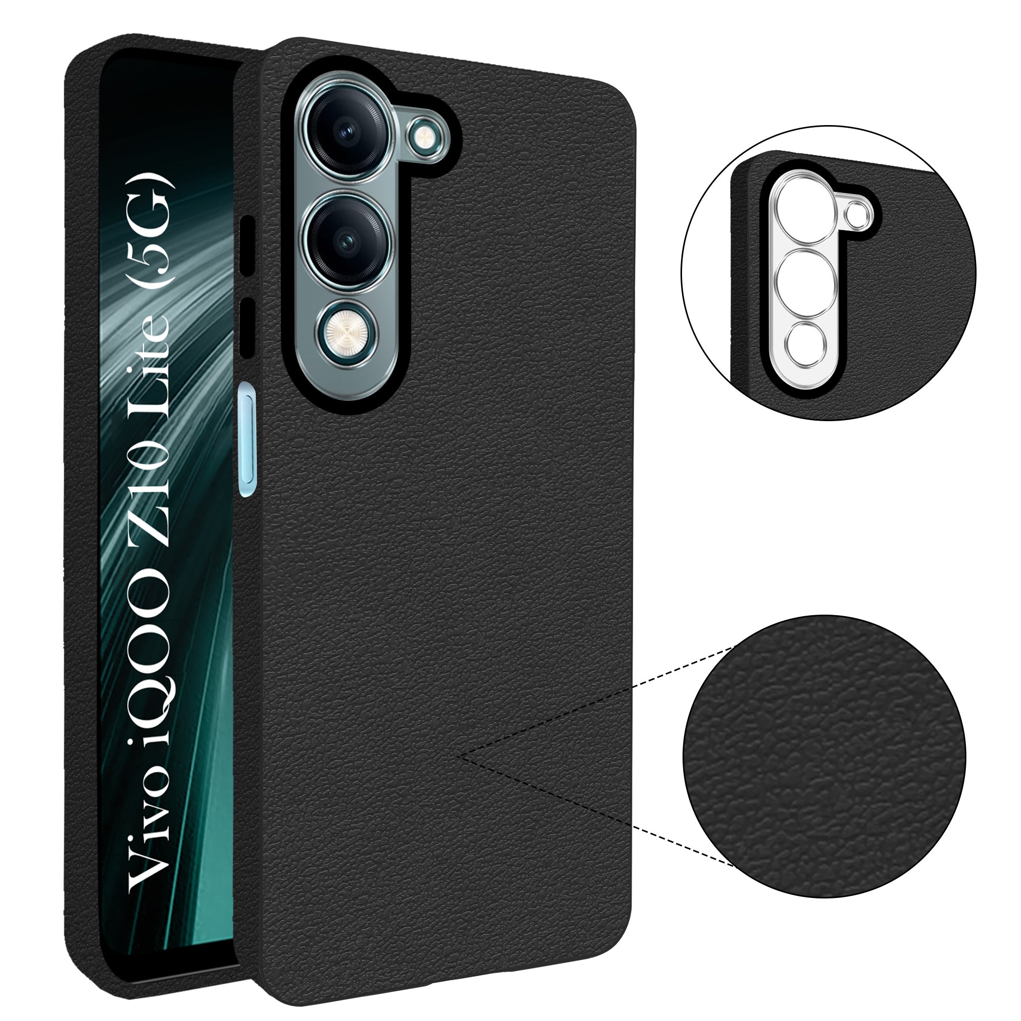 For Vivo iQOO Z10 Lite Back Cover Case (Glass Like Camera Protection | Leather Feel | Minimalist Professional Grip)