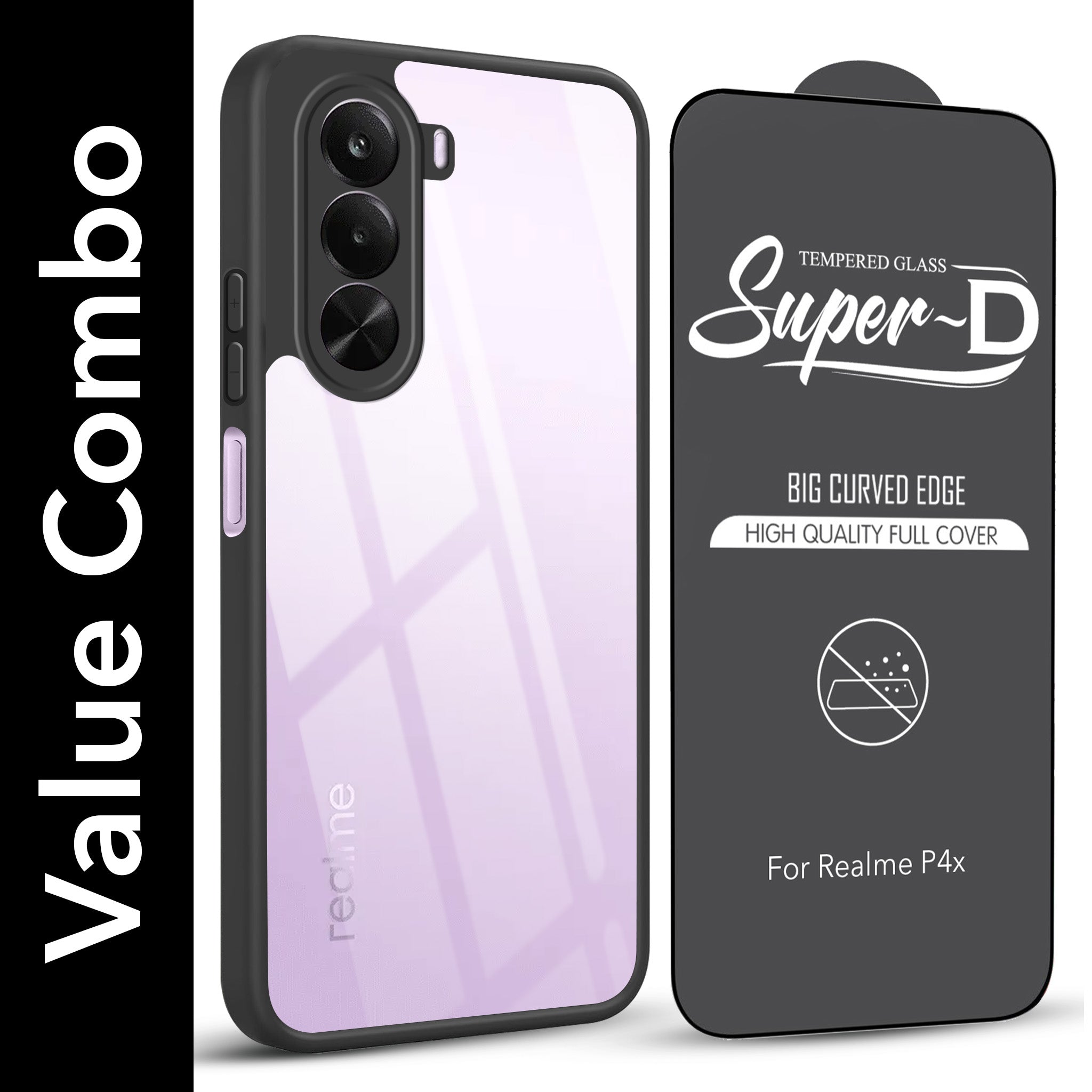 For Realme P4x Combo with Back Cover and 9H Tempered Glass (Lifetime Anti-Yellow | Crystal Clear Shockproof | Oleophobic Coating Screen Glass)