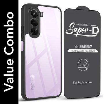 For Realme P4x Combo with Back Cover and 9H Tempered Glass (Lifetime Anti-Yellow | Crystal Clear Shockproof | Oleophobic Coating Screen Glass)