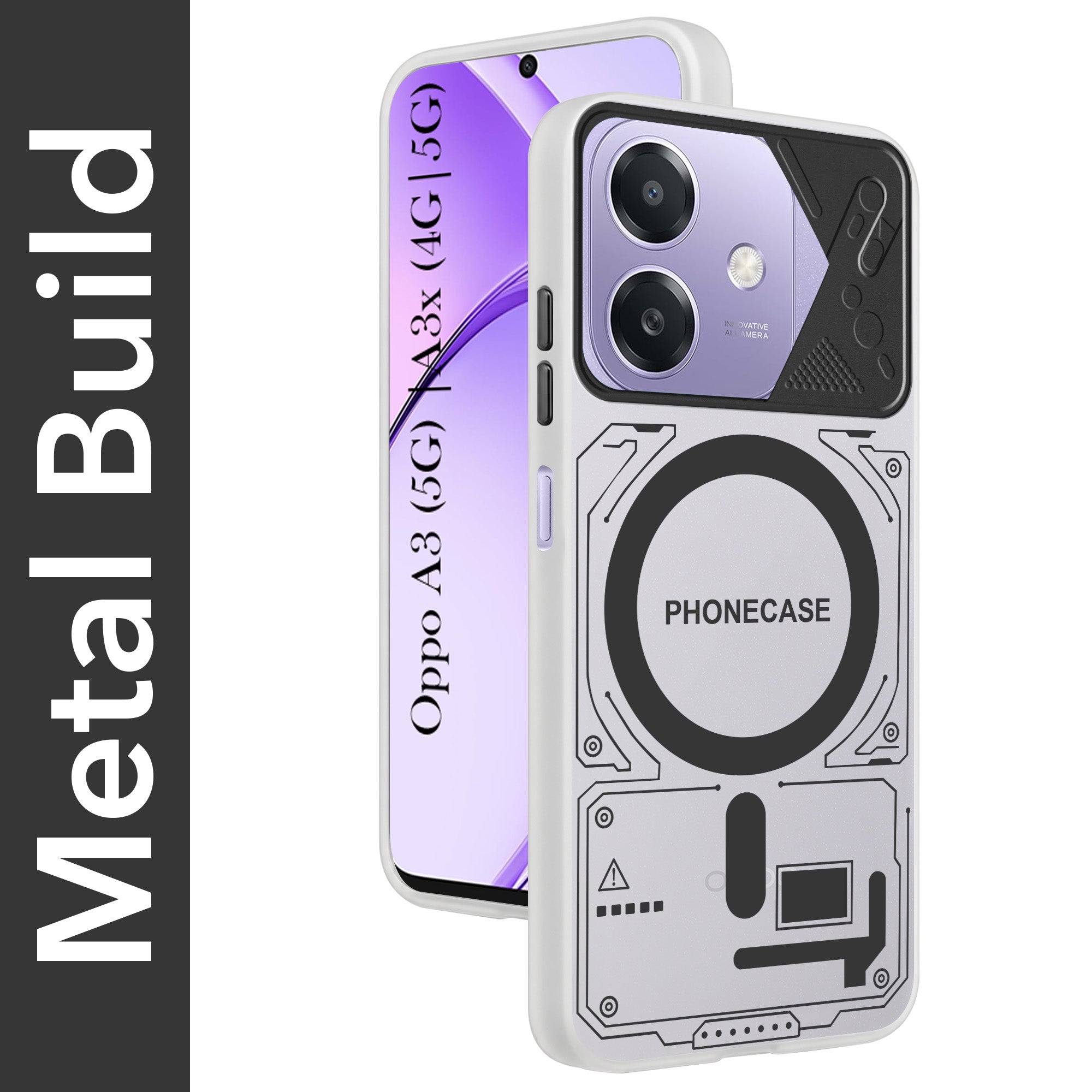 For Oppo A3X (4G/5G) | Oppo A3 5G Metallic Back Cover Case (Metallic Camera Protection & Buttons | Translucent Milky Shade | Hard Polycarbonate)