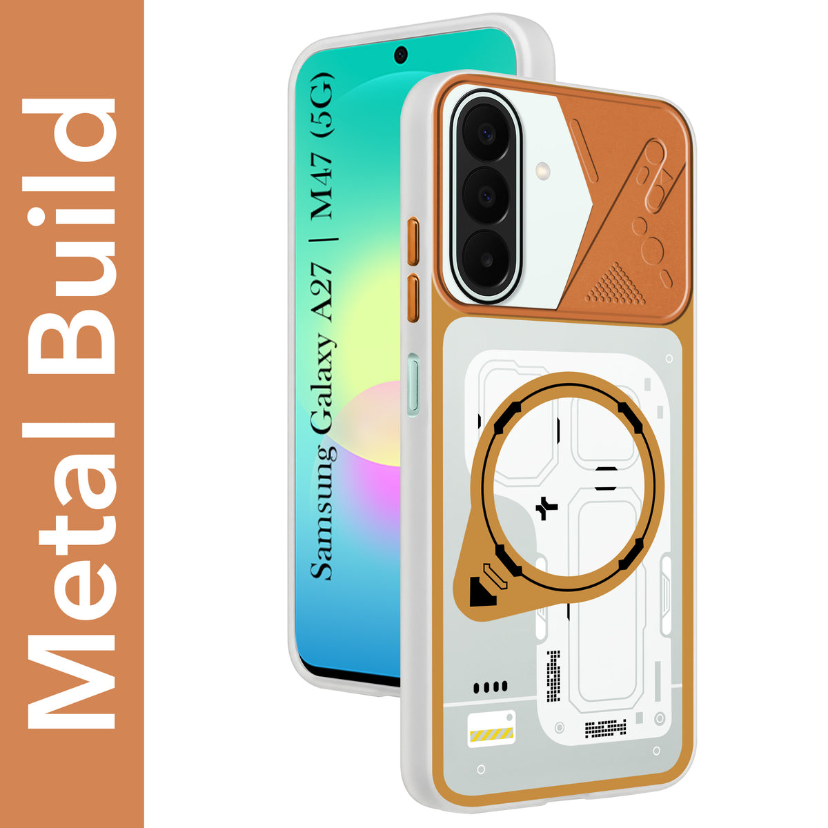 For Samsung Galaxy A27 5G | Galaxy M47 5G Metallic Back Cover Case (Metallic Camera Protection & Buttons | Translucent Milky Shade | Hard Polycarbonate)