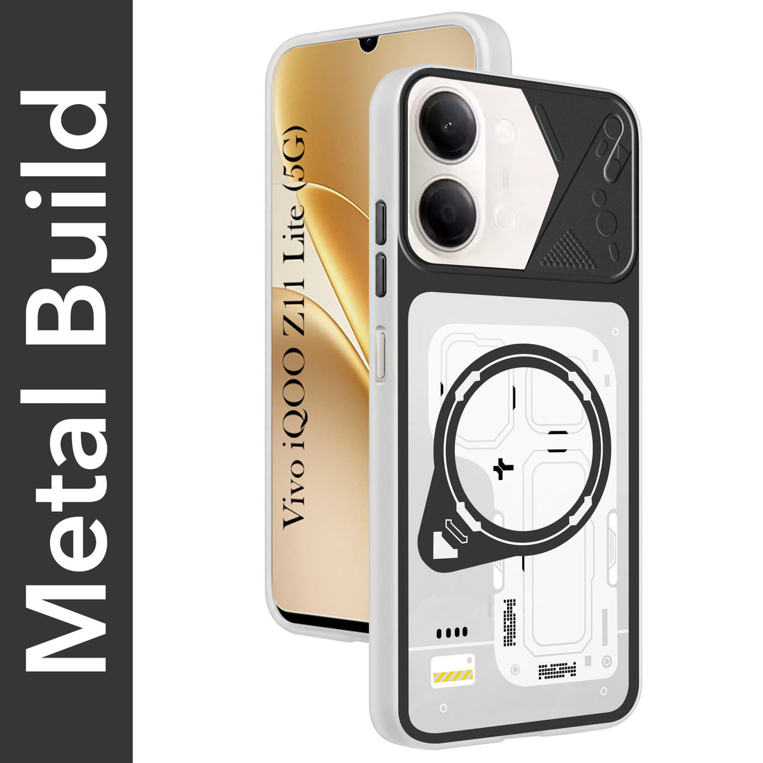 For Vivo iQOO Z11 Lite Metallic Back Cover Case (Metallic Camera Protection & Buttons | Translucent Milky Shade | Hard Polycarbonate)