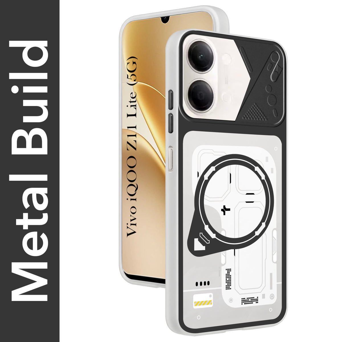 For Vivo iQOO Z11 Lite Metallic Back Cover Case (Metallic Camera Protection & Buttons | Translucent Milky Shade | Hard Polycarbonate)