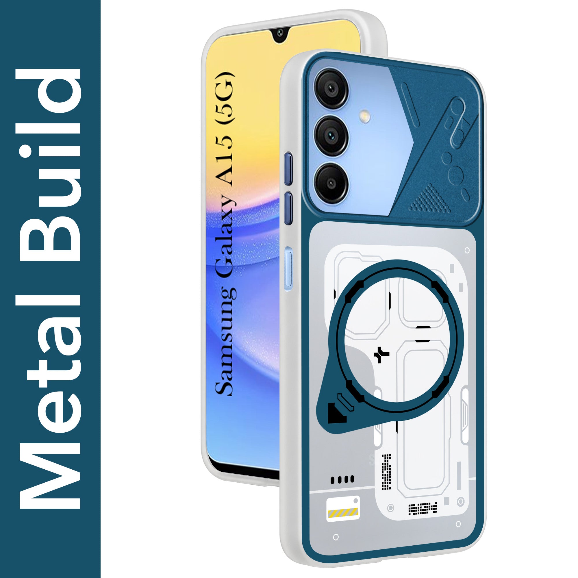 For Samsung Galaxy A15 5G Metallic Back Cover Case (Metallic Camera Protection & Buttons | Translucent Milky Shade | Hard Polycarbonate)