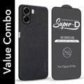 For Oppo K14x 5G Combo with Back Cover and 9H Tempered Glass (Textured Grip Design | Micro-Fiber Cloth Inside | Oleophobic Coating Screen Glass)