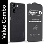 For Oppo K14x 5G Combo with Back Cover and 9H Tempered Glass (Textured Grip Design | Micro-Fiber Cloth Inside | Oleophobic Coating Screen Glass)