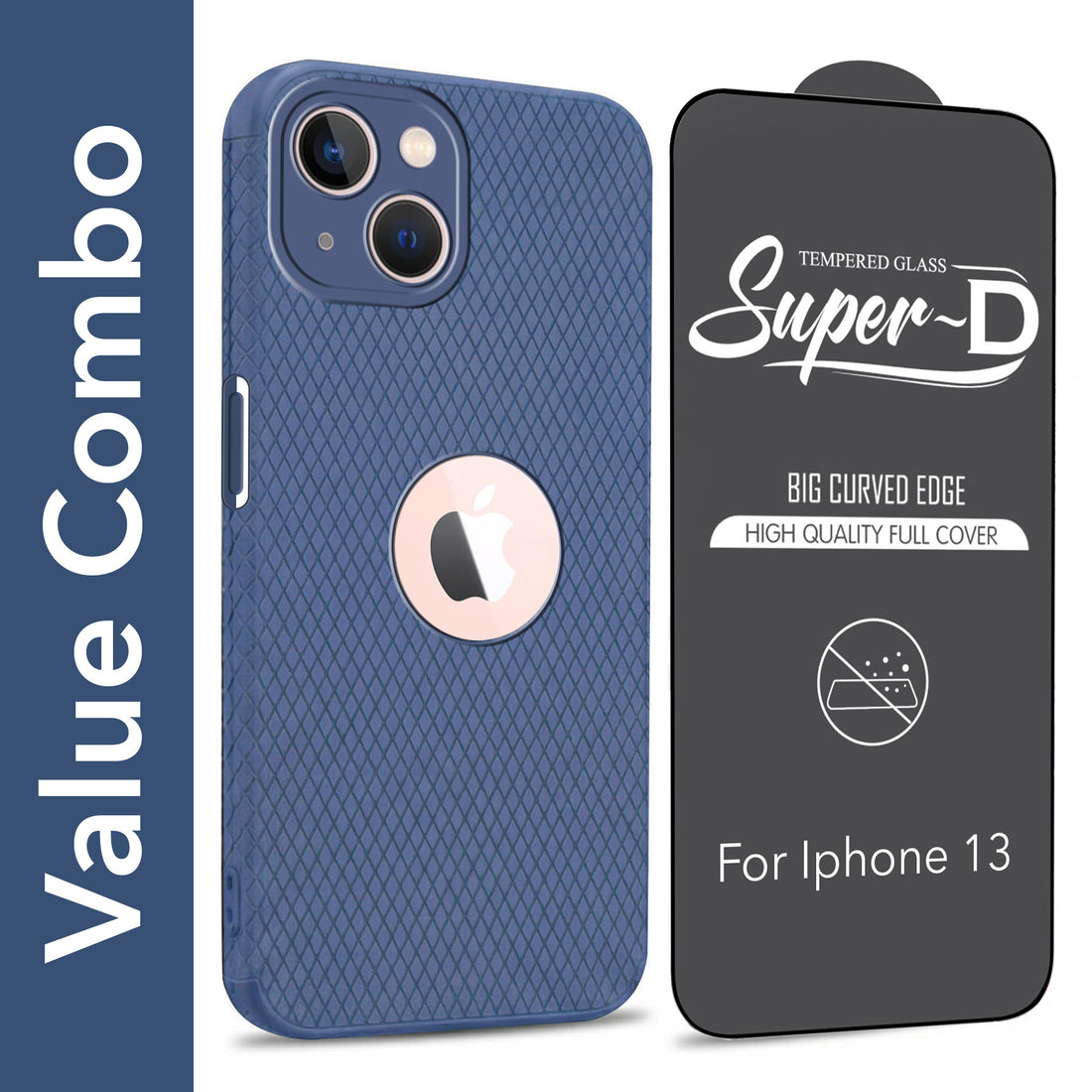 For Apple iPhone 13 Combo with Back Cover and 9H Tempered Glass (Liquid Silicone | Camera Protection | Oleophobic Coating Screen Glass)
