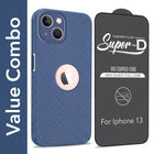 For Apple iPhone 13 Combo with Back Cover and 9H Tempered Glass (Liquid Silicone | Camera Protection | Oleophobic Coating Screen Glass)