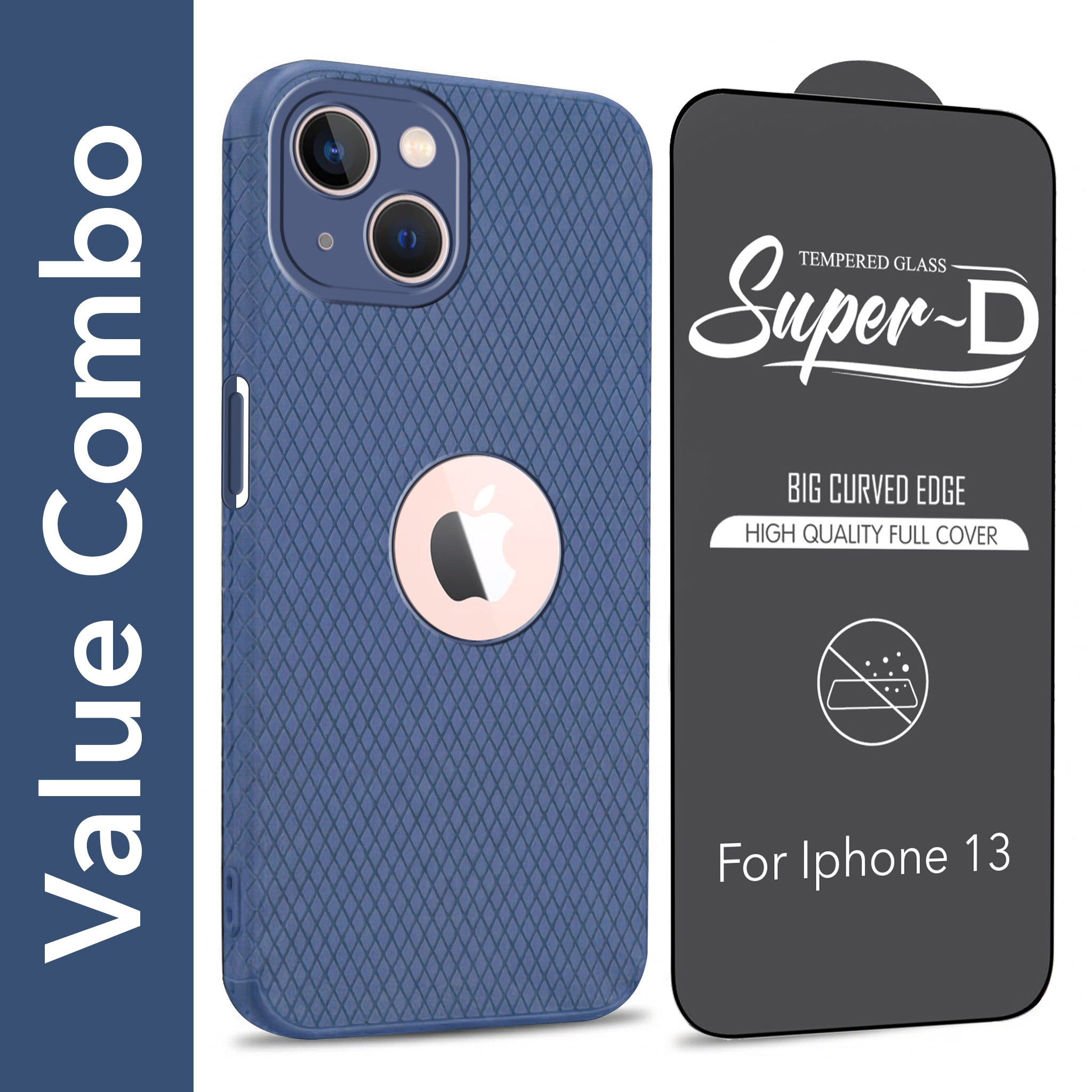 For Apple iPhone 13 Combo with Back Cover and 9H Tempered Glass (Liquid Silicone | Camera Protection | Oleophobic Coating Screen Glass)