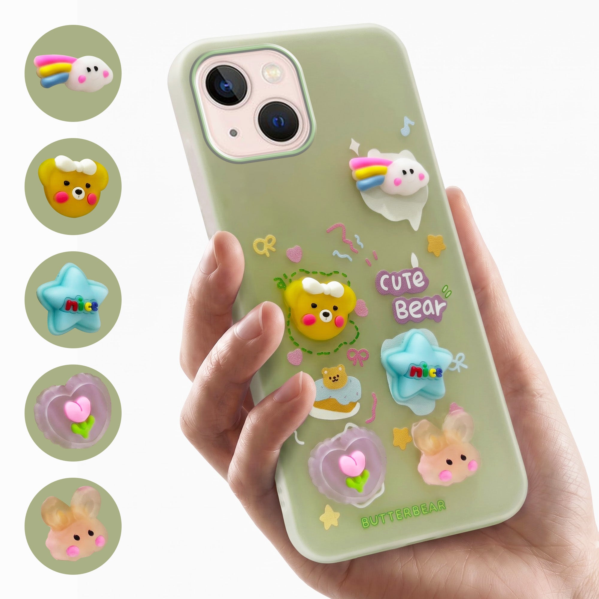 For Apple iPhone 13 Back Cover Case (Cute 3D cartoon charms design | Slim Aesthetic Case for Girls | Camera Protection | Hard Unbreakable)