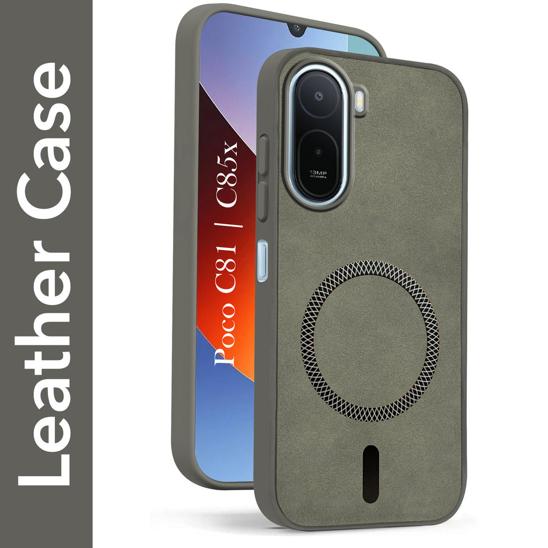For Poco C81 |  C85X Back Cover Case Leather Finish (MagSafe Compatible Wireless Charging | Soft Touch | Camera Bump Protection)