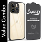 For Apple iPhone 14 Pro Combo with Back Cover and 9H Tempered Glass (Lifetime Anti-Yellow | Crystal Clear Shockproof | Oleophobic Coating Screen Glass)