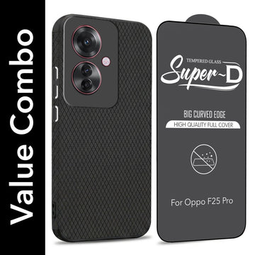 For Oppo F25 Pro 5G Combo with Back Cover and 9H Tempered Glass (Liquid Silicone | Camera Protection | Oleophobic Coating Screen Glass)