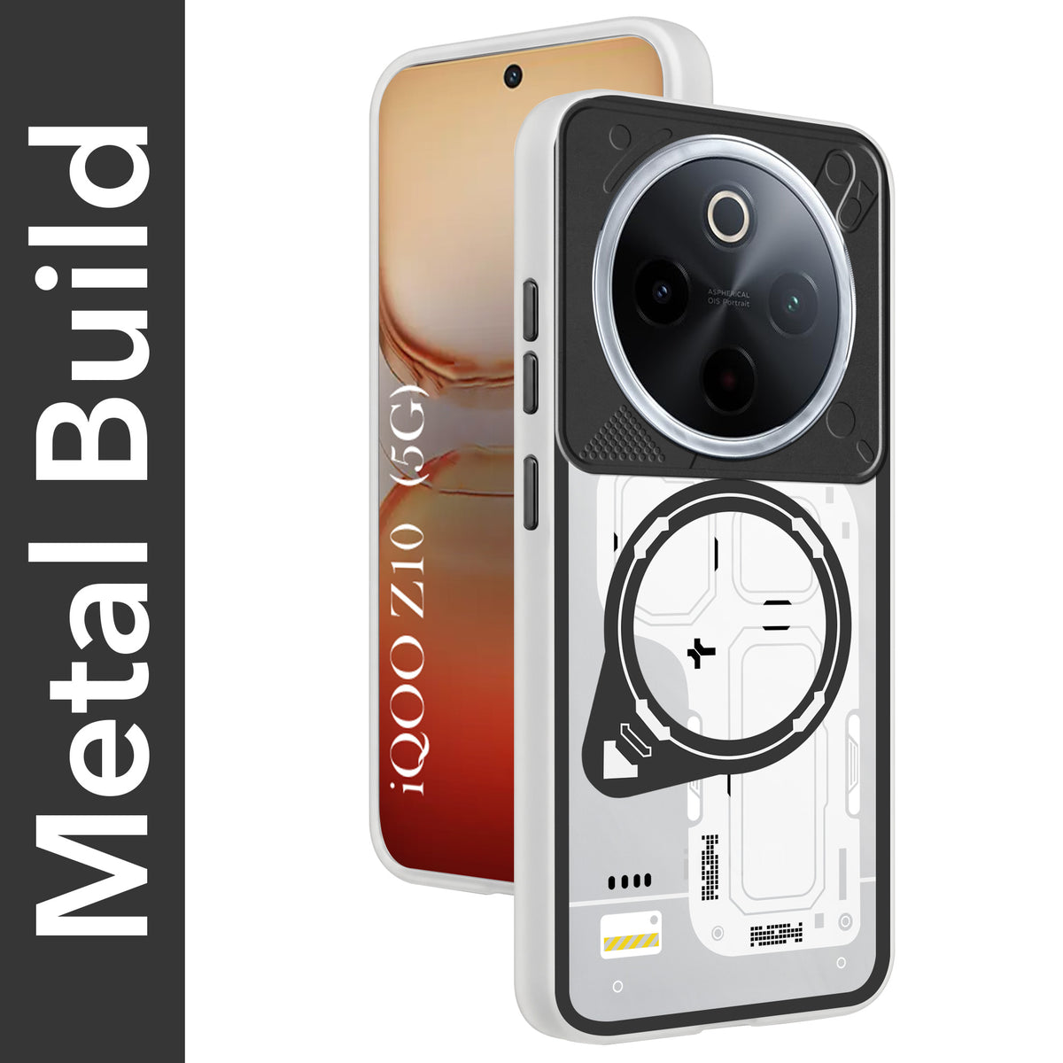 For Vivo iQOO Z10 Metallic Back Cover Case (Metallic Camera Protection & Buttons | Translucent Milky Shade | Hard Polycarbonate)
